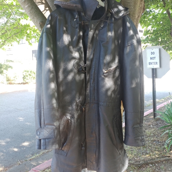 Leather 3/4 Coat, hooded, removable liner - Picture 1 of 3